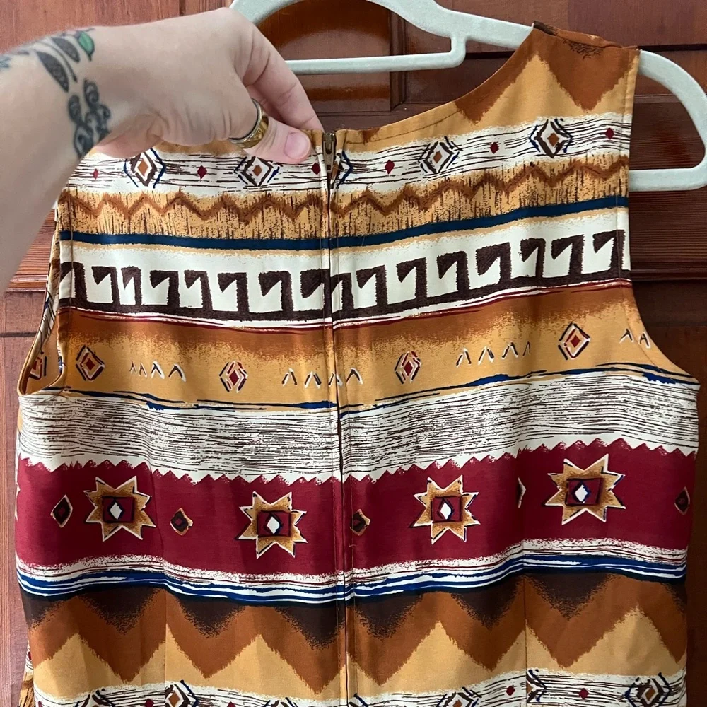 Southwestern Print Mini Dress Vintage Aztec Tribal Desert Boho Dress M/L